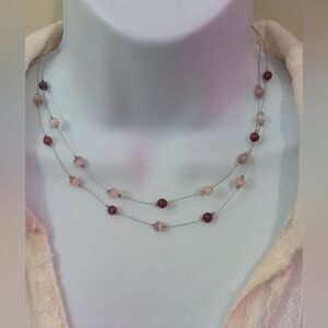 Elegant Beaded Necklace - Purple and Pink